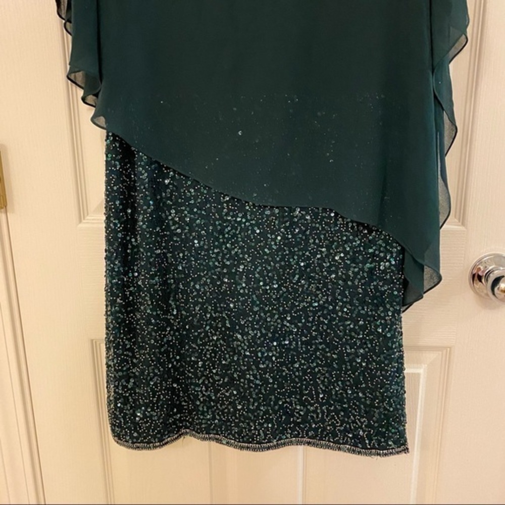 J Kara Asymmetrical-Overlay Embellished Dress in Hunter Green - Picture 9 of 11